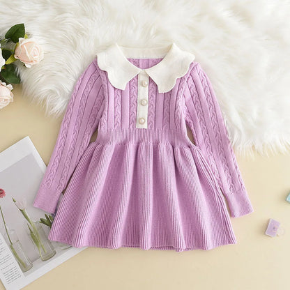 Winter Girls Knitting Wool Long Sleeve Dress Autumn Girls Baby Ruffle Knitted Princess Sweater Dress Casual Clothes