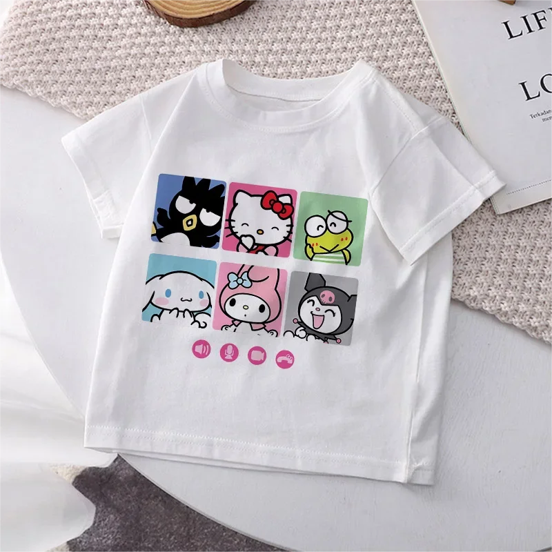 Hello Kitty Children's T-shirt Y2k Cotton Sanrio Kuromi Melody Anime Tee Shirts Cartoons Kid Girl Boy Streetwear Casual Clothes